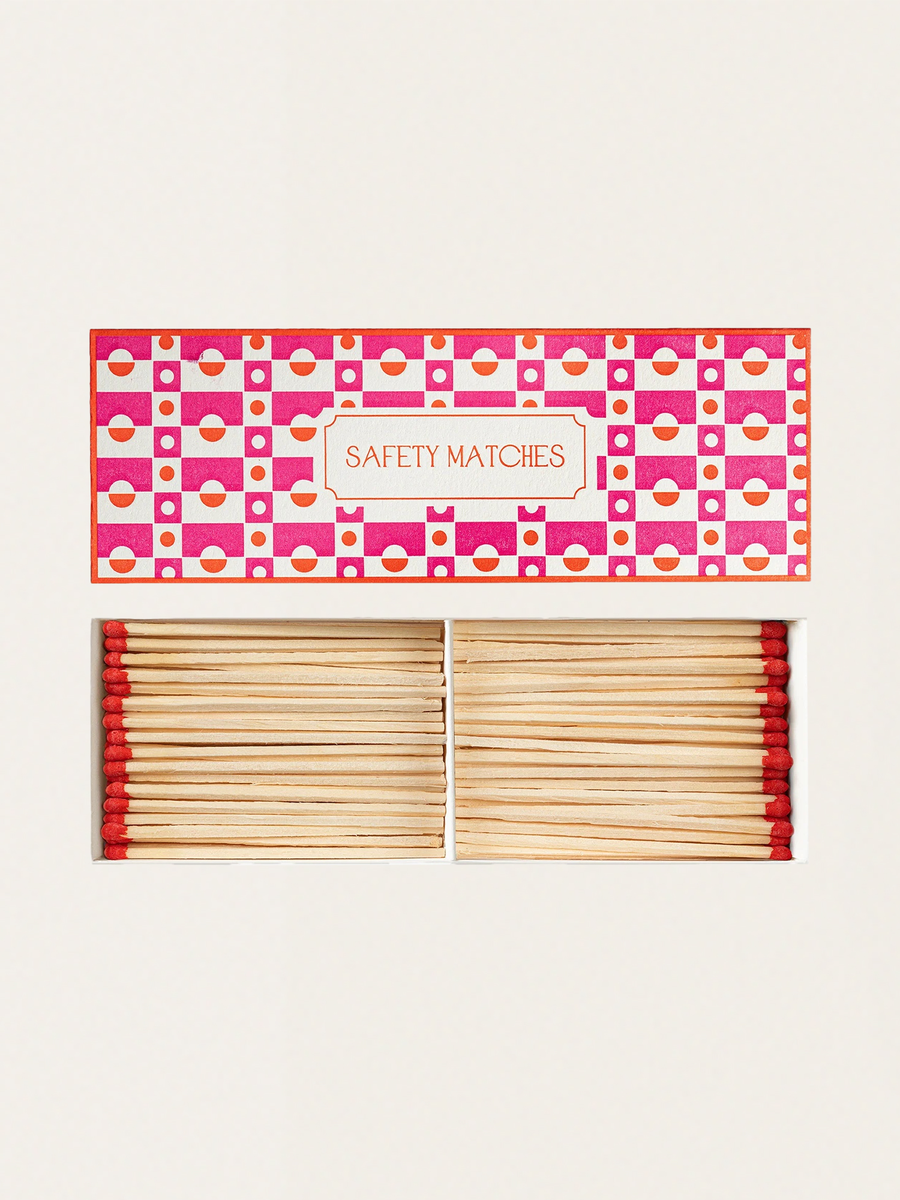 Zapałki w podwójnym eleganckim pudełku vintage - Block Pattern Pink