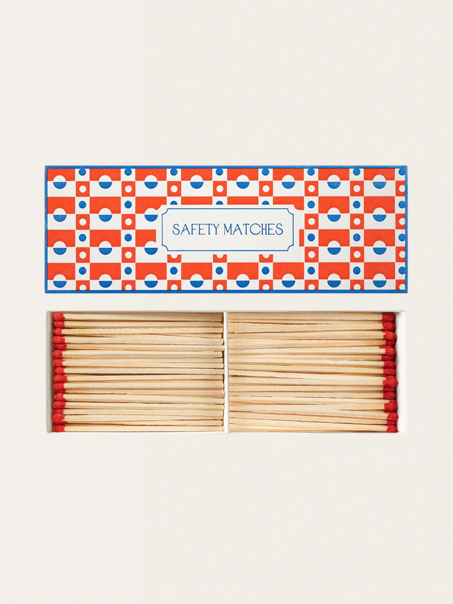 Zapałki w podwójnym eleganckim pudełku vintage - Block Pattern Blue