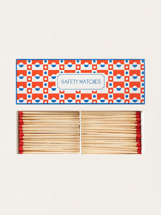 Zapałki w podwójnym eleganckim pudełku vintage - Block Pattern Blue