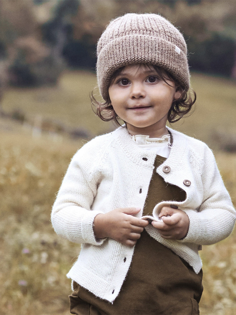 Dziergany cardigan z wełny baby alpaca Cream