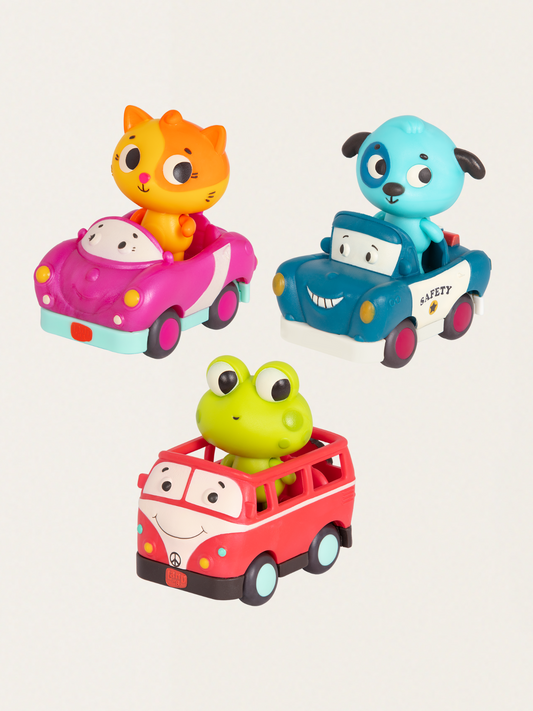 Zestaw 3 miękkich autek z pasażerami
