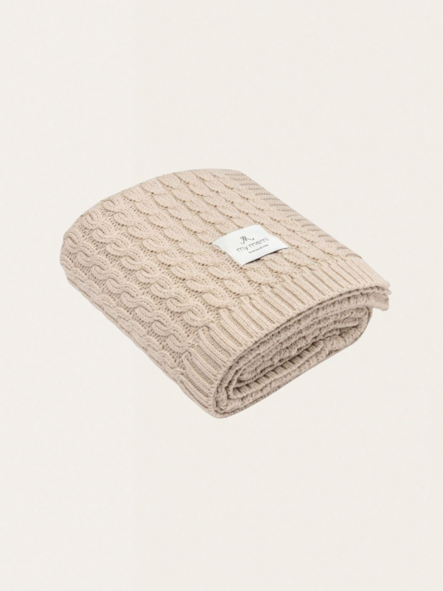 Ciepły kocyk z wełny merino My Memi - premium collection Warm Beige