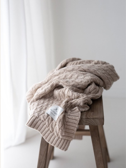 Ciepły kocyk z wełny merino My Memi - premium collection Warm Beige