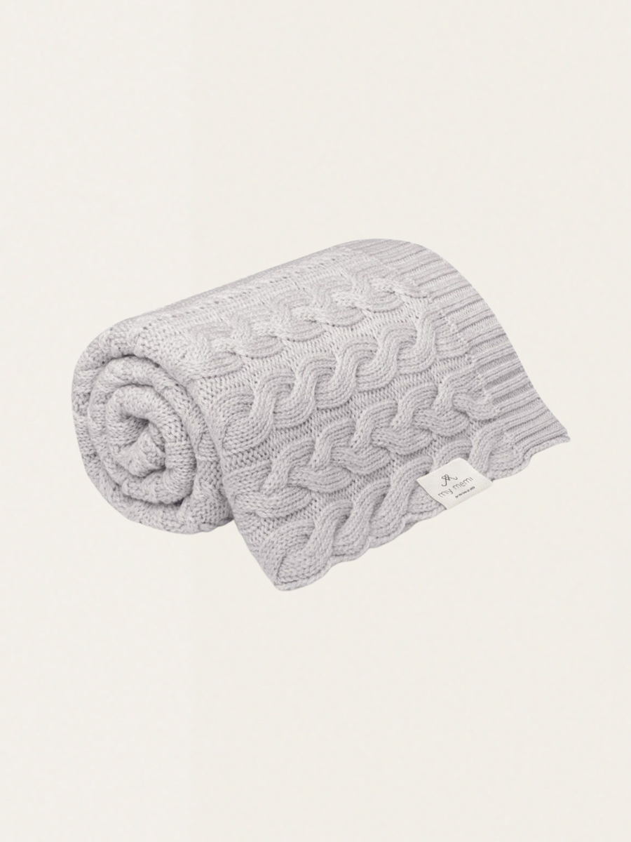 Kocyk z warkoczowym splotem z wełny merino My Memi - premium collection Light Grey