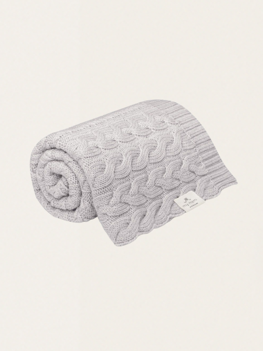 Kocyk z warkoczowym splotem z wełny merino My Memi - premium collection Light Grey