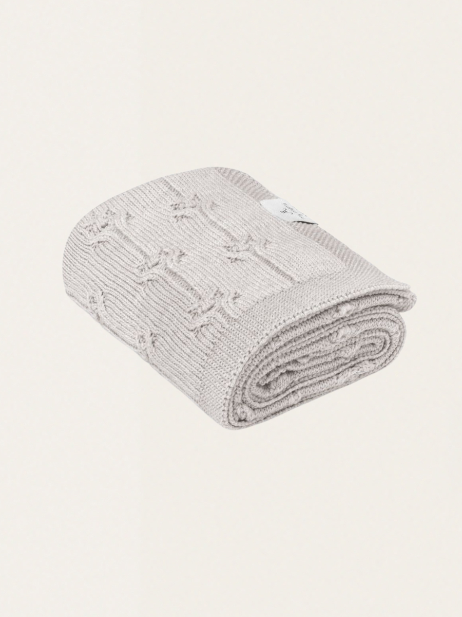 Kocyk Floral z wełny merino My Memi - premium collection Light Grey