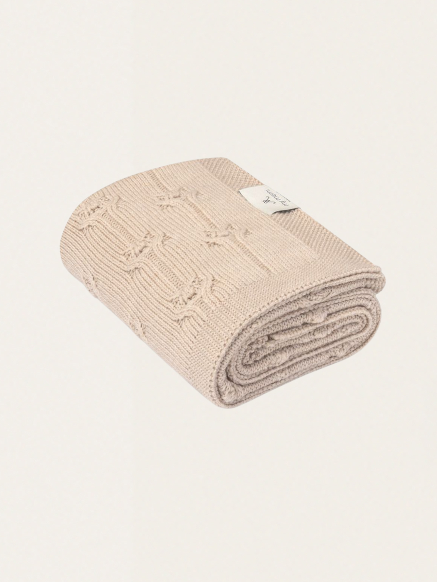 Kocyk Floral z wełny merino My Memi - premium collection Warm Beige