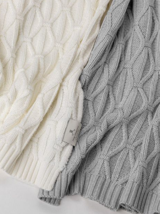 Kocyk Wave z wełny merino My Memi - premium collection Cream