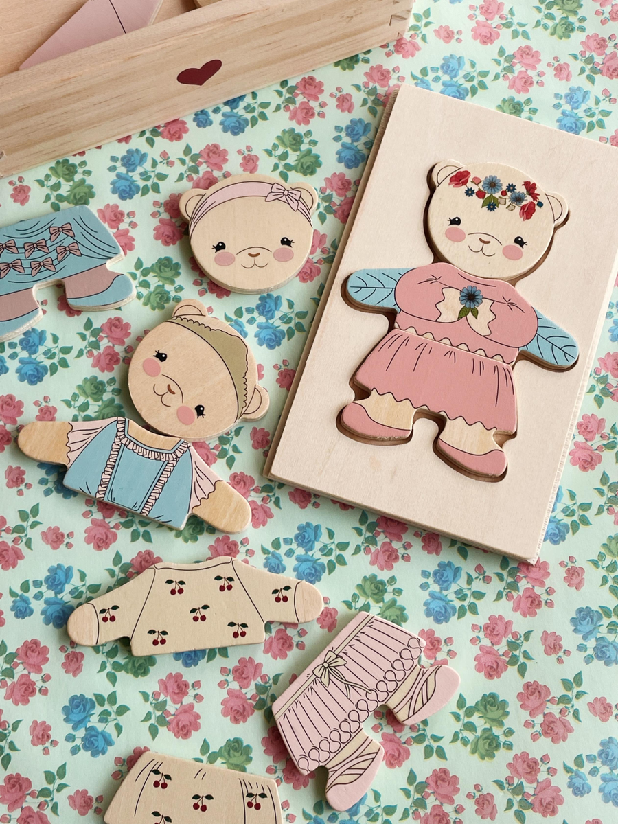 Drewniana układanka Teddy dress up puzzle