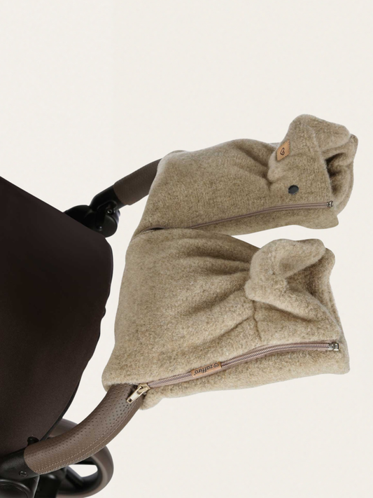 Dwuczęściowe mufki do wózka z ciepłej wełny premium Sierra Beige
