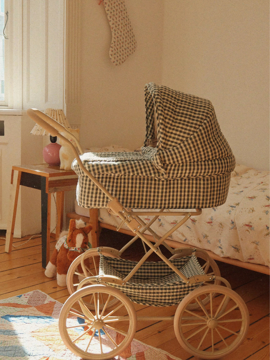 Wózek vintage dla lalek Doll Pram Somke Pine Check