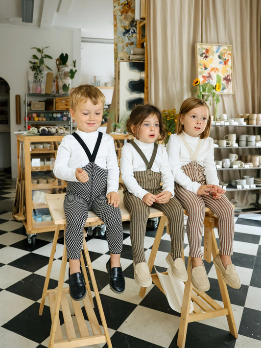 Legginsy na szelkach w stylu retro Black x White Checked