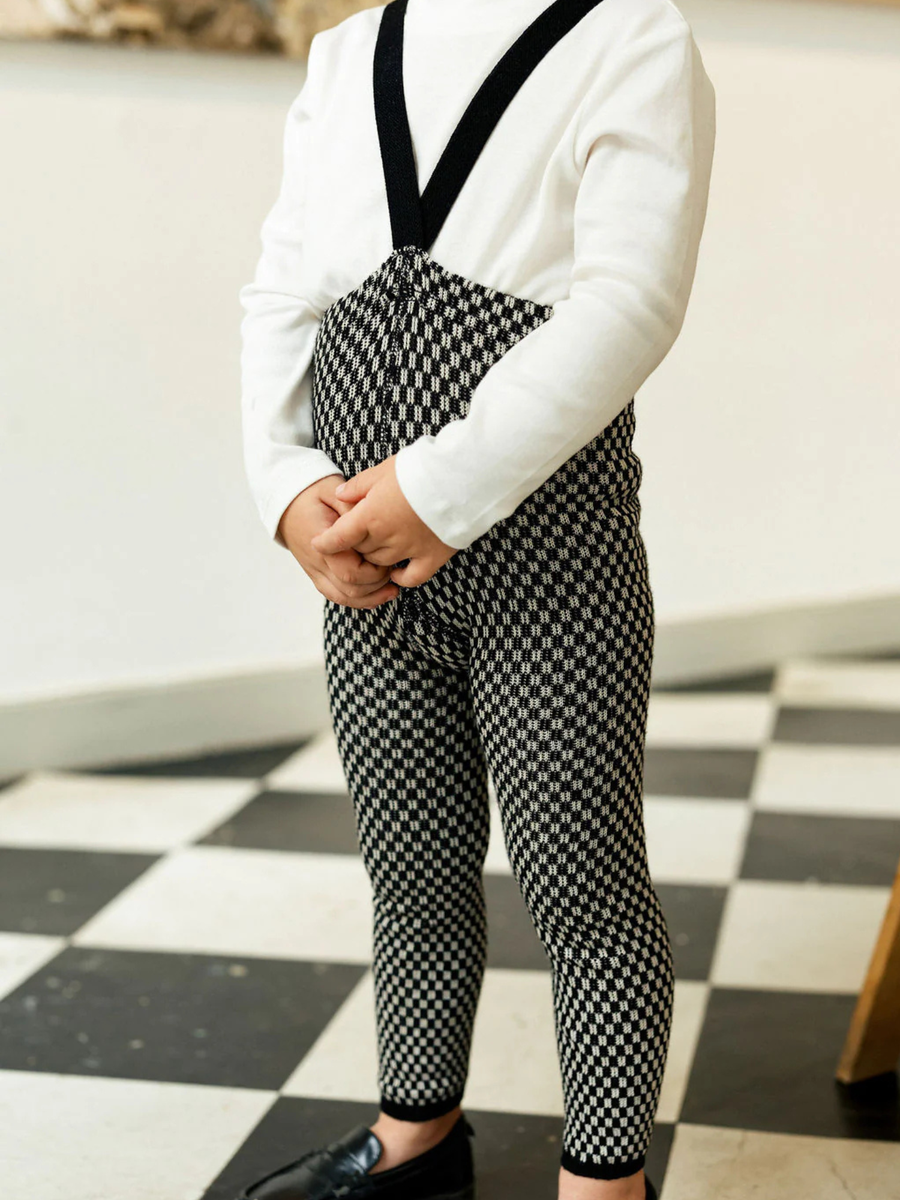 Legginsy na szelkach w stylu retro Black x White Checked