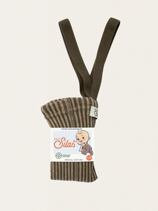 Rajstopy na szelkach w stylu retro Seaweed Brown x Peanut Striped