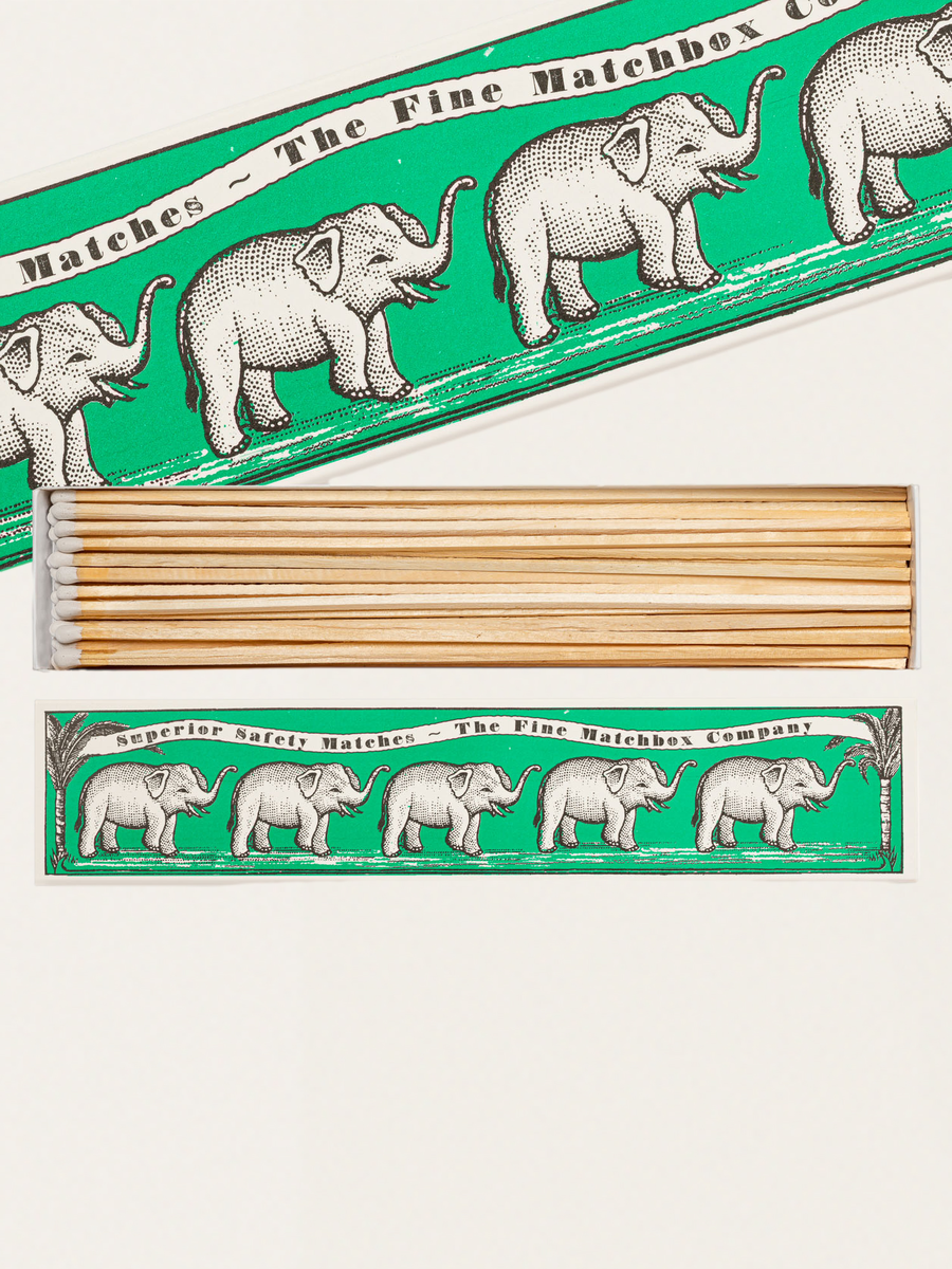 Długie zapałki w eleganckim pudełku vintage - Green Elephants