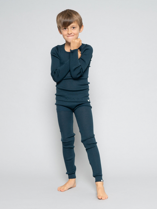 Ciepłe legginsy z wełny merino Navy Teal