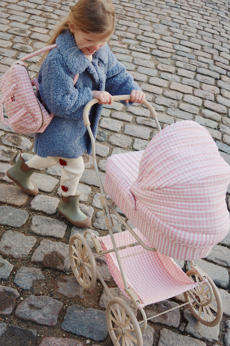 Wózek vintage dla lalek Doll Pram Powder Pink Check