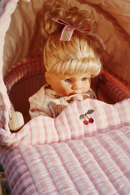 Wózek vintage dla lalek Doll Pram Powder Pink Check