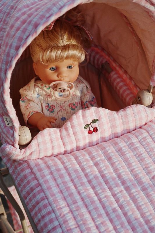 Wózek vintage dla lalek Doll Pram Powder Pink Check