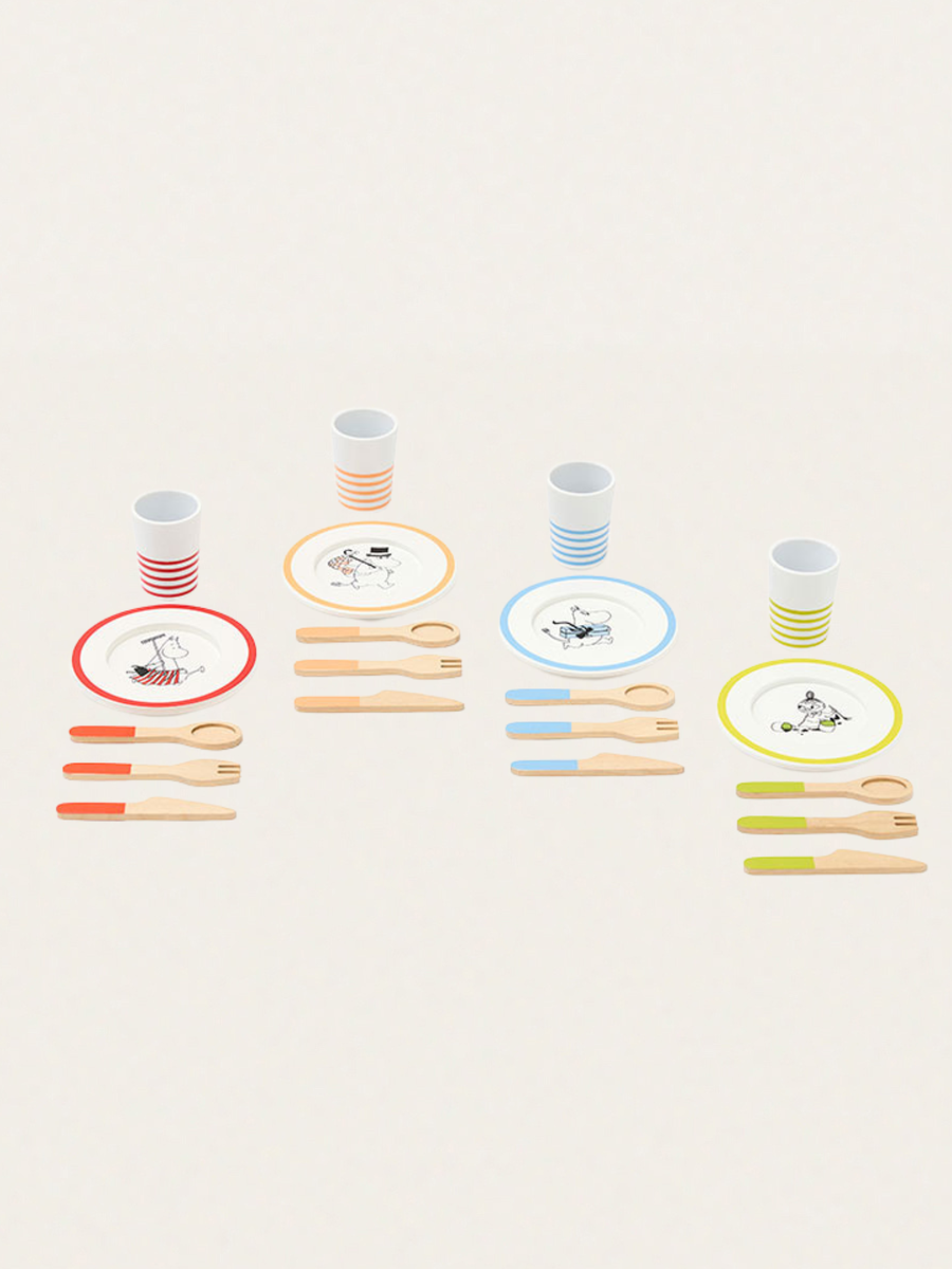 Drewniany zabawkowy zestaw obiadowy Muminki