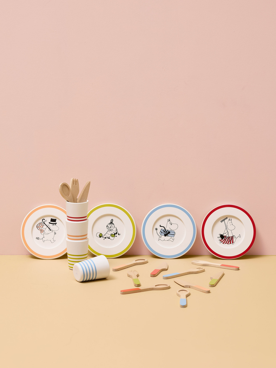 Drewniany zabawkowy zestaw obiadowy Muminki