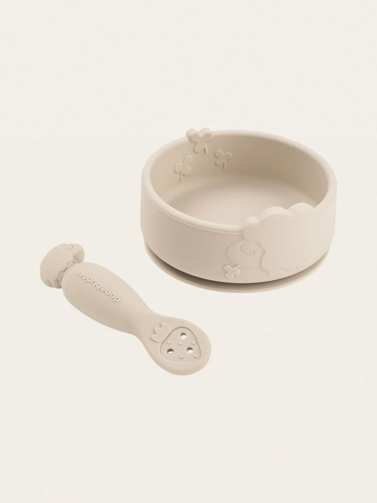 Zestaw - miseczka silikonowa z przyssawką i łyżeczka Sheepy Sand
