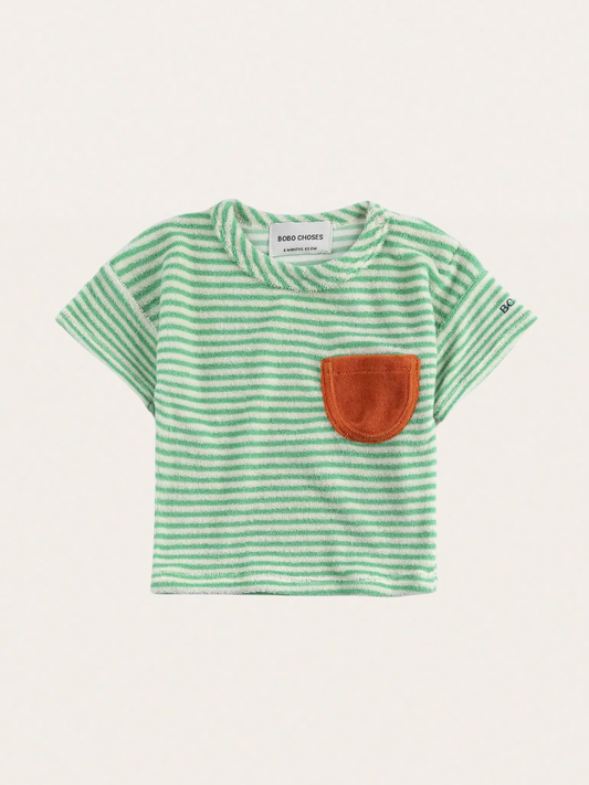 T-shirt z miękkiej frotte Baby Green Stripes
