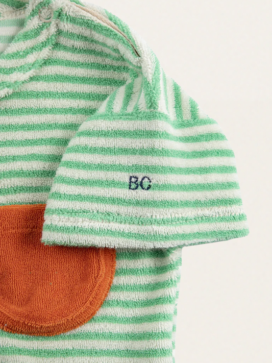 T-shirt z miękkiej frotte Baby Green Stripes