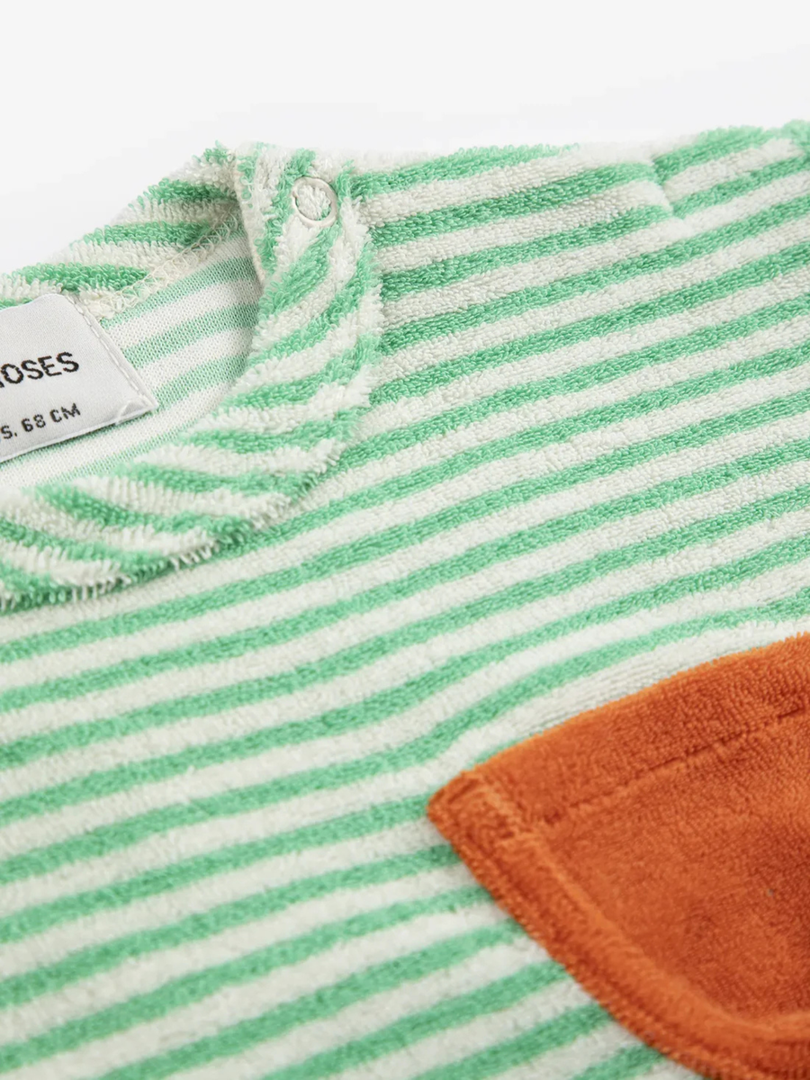 T-shirt z miękkiej frotte Baby Green Stripes