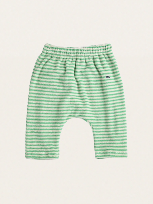 Spodnie z miękkiej frotte Baby Green Stripes harem pants
