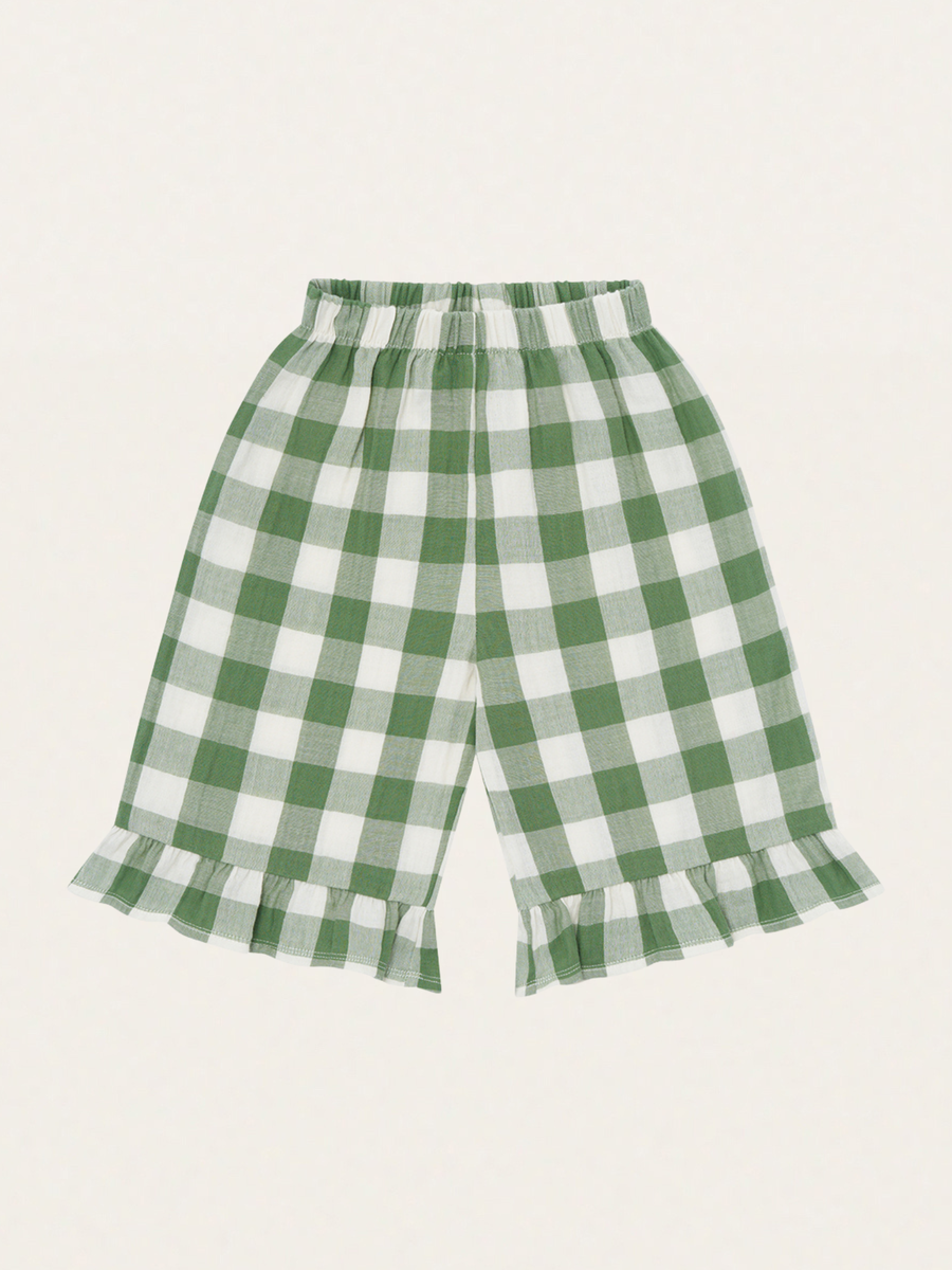 Muślinowe spodnie kuloty Dill Gingham Frill