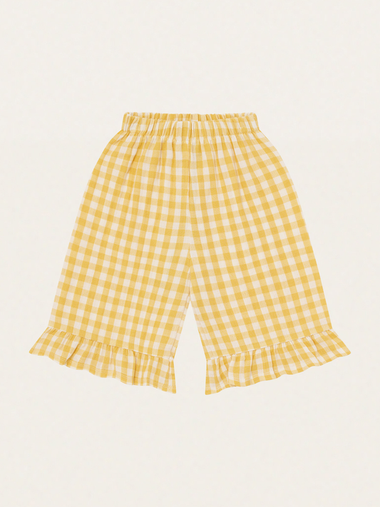 Muślinowe spodnie kuloty Honeycomb Gingham Frill