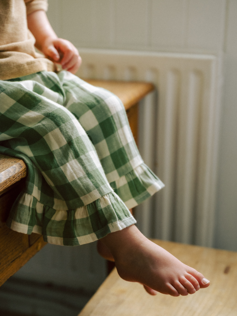 Muślinowe spodnie kuloty Dill Gingham Frill