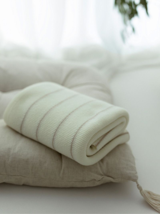 Kocyk z wełny merino Lines - premium collection Cream