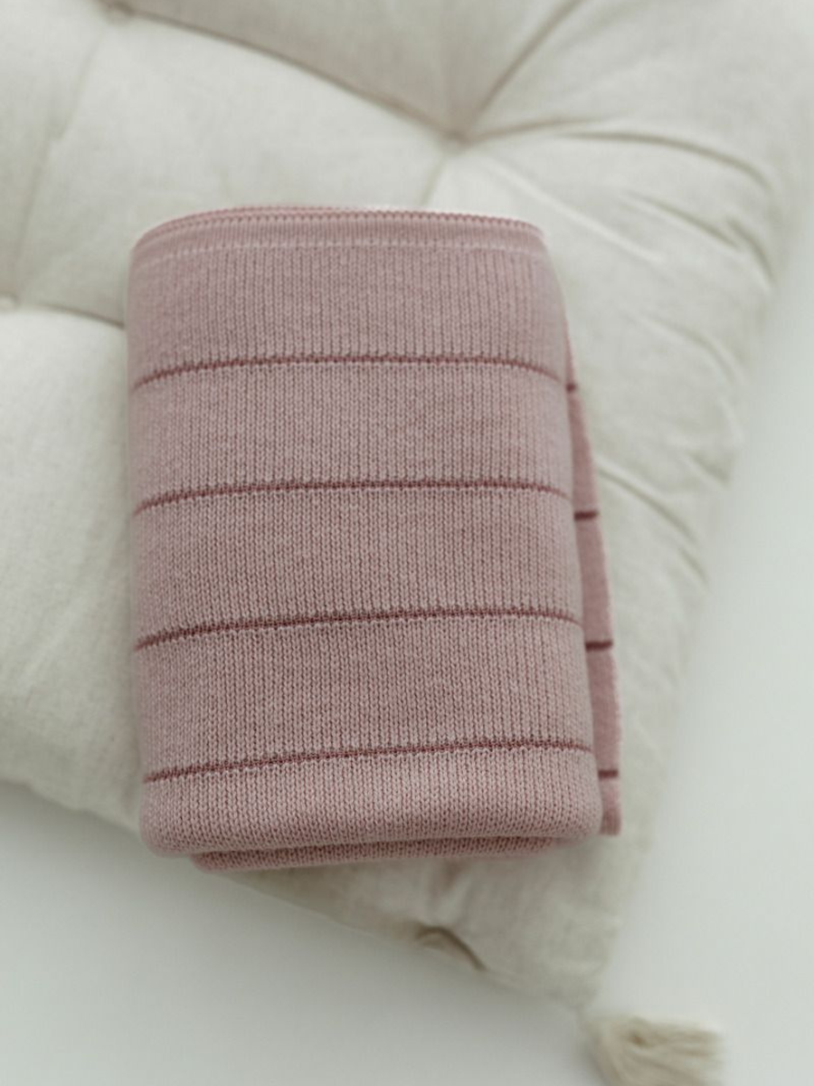 Kocyk z wełny merino Lines - premium collection Powder Pink