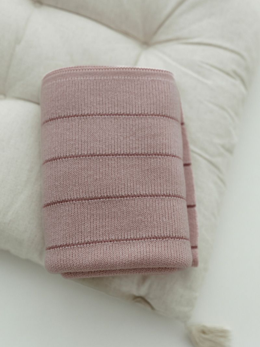 Kocyk z wełny merino Lines - premium collection Powder Pink