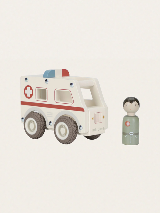 Drewniane autko z ludzikiem - Ambulans
