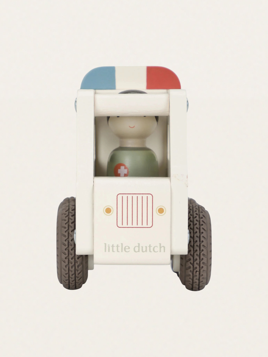Drewniane autko z ludzikiem - Ambulans