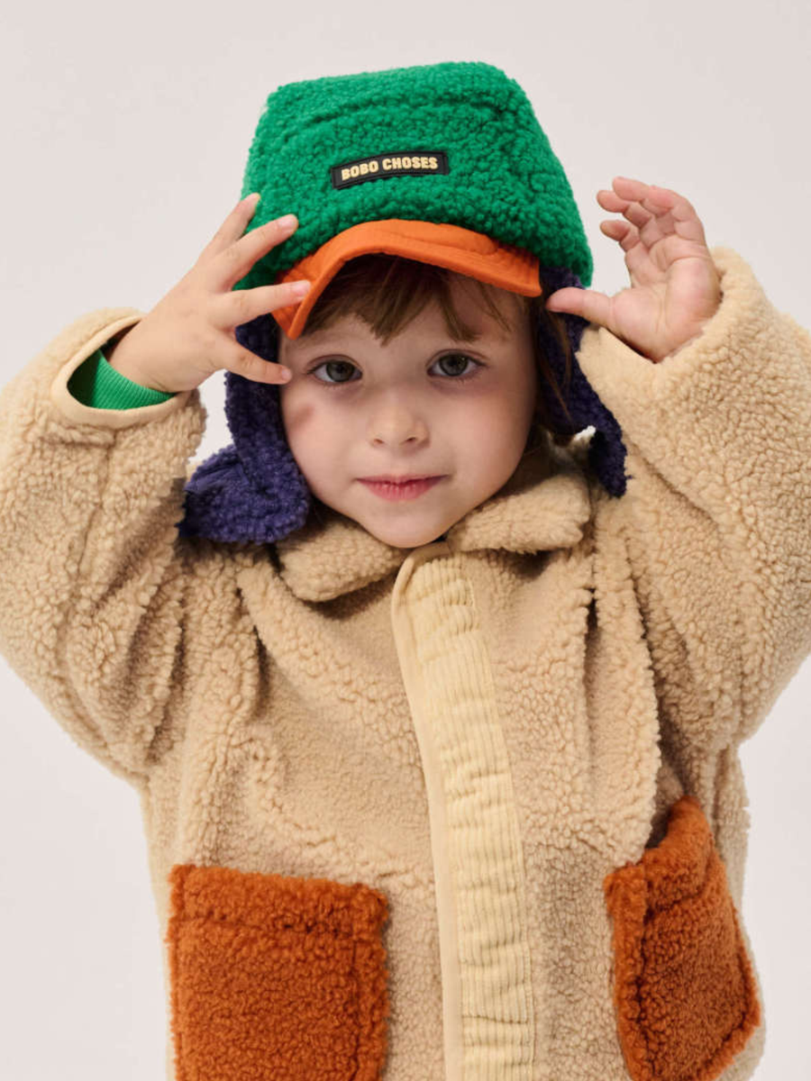 Ocieplana czapka pilotka Bobo Choses color block Multicolor Green