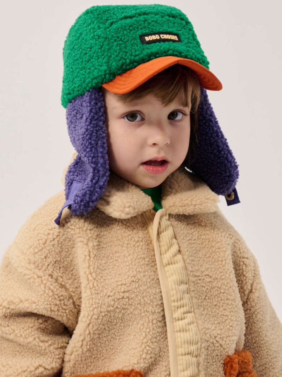 Ocieplana czapka pilotka Bobo Choses color block Multicolor Green