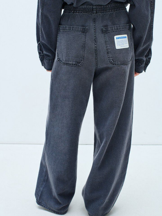 Damskie spodnie z bawełnianego denimu z gumką Jazy