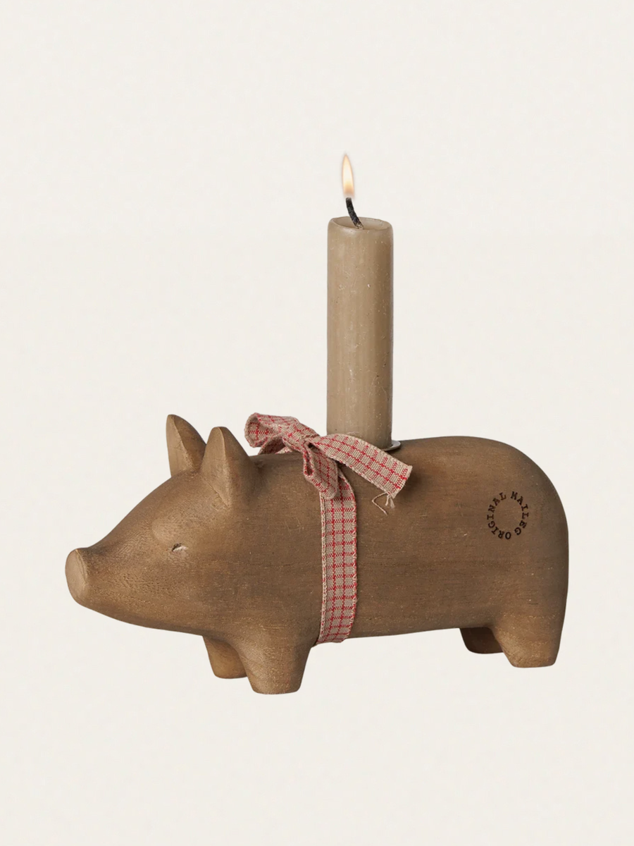 Świecznik bożonarodzeniowy - Pig candle holder Medium Nature