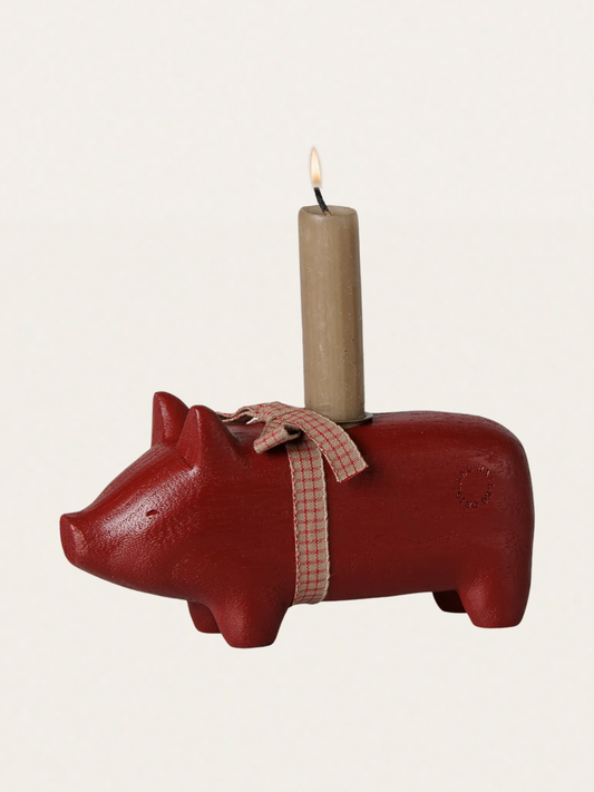 Świecznik bożonarodzeniowy - Pig candle holder Medium Red