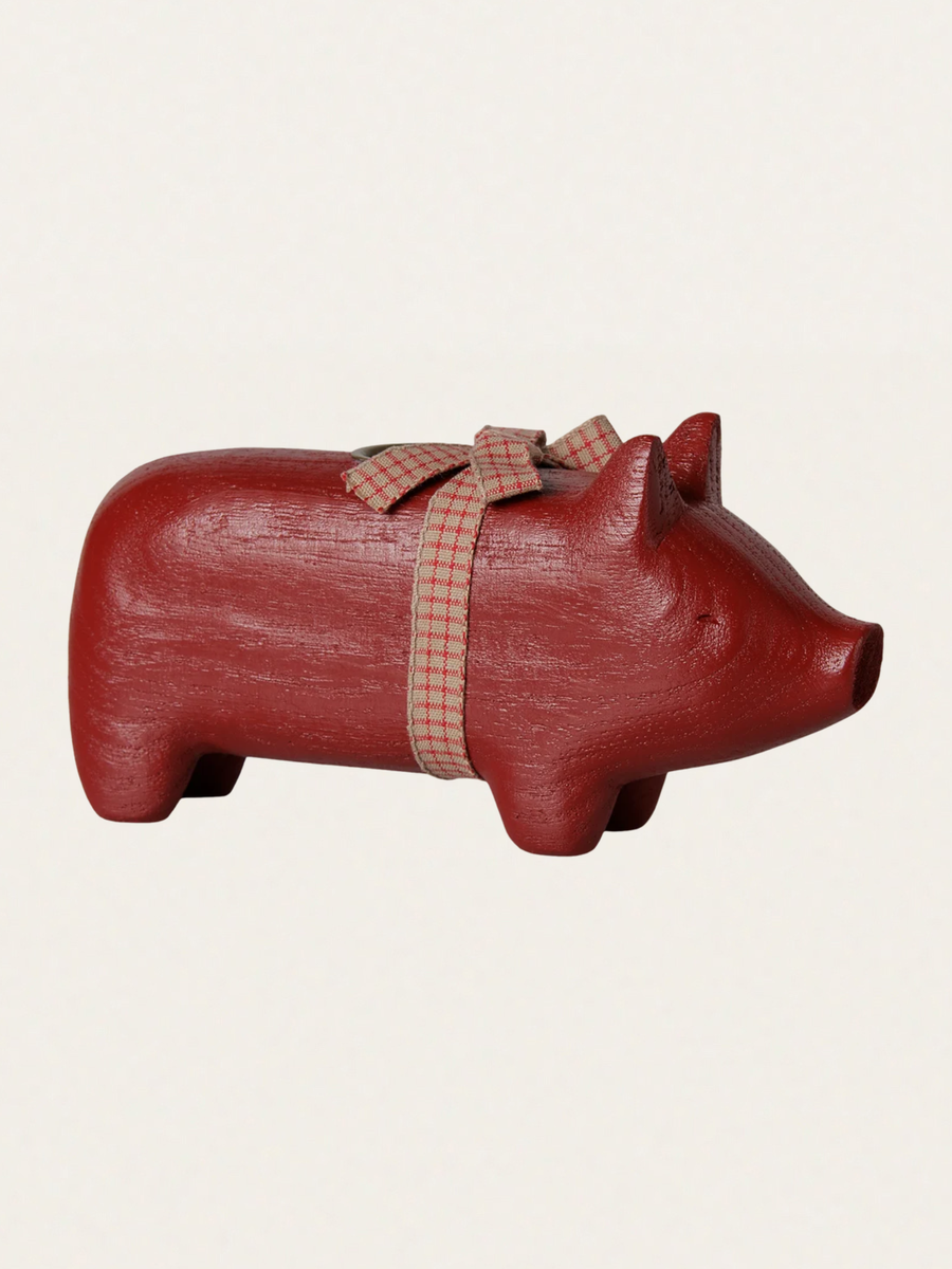 Świecznik bożonarodzeniowy - Pig candle holder Medium Red