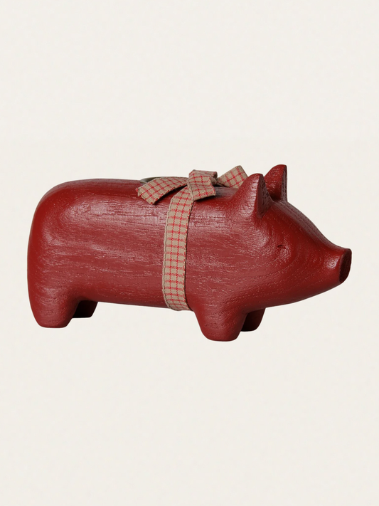 Świecznik bożonarodzeniowy - Pig candle holder Medium Red