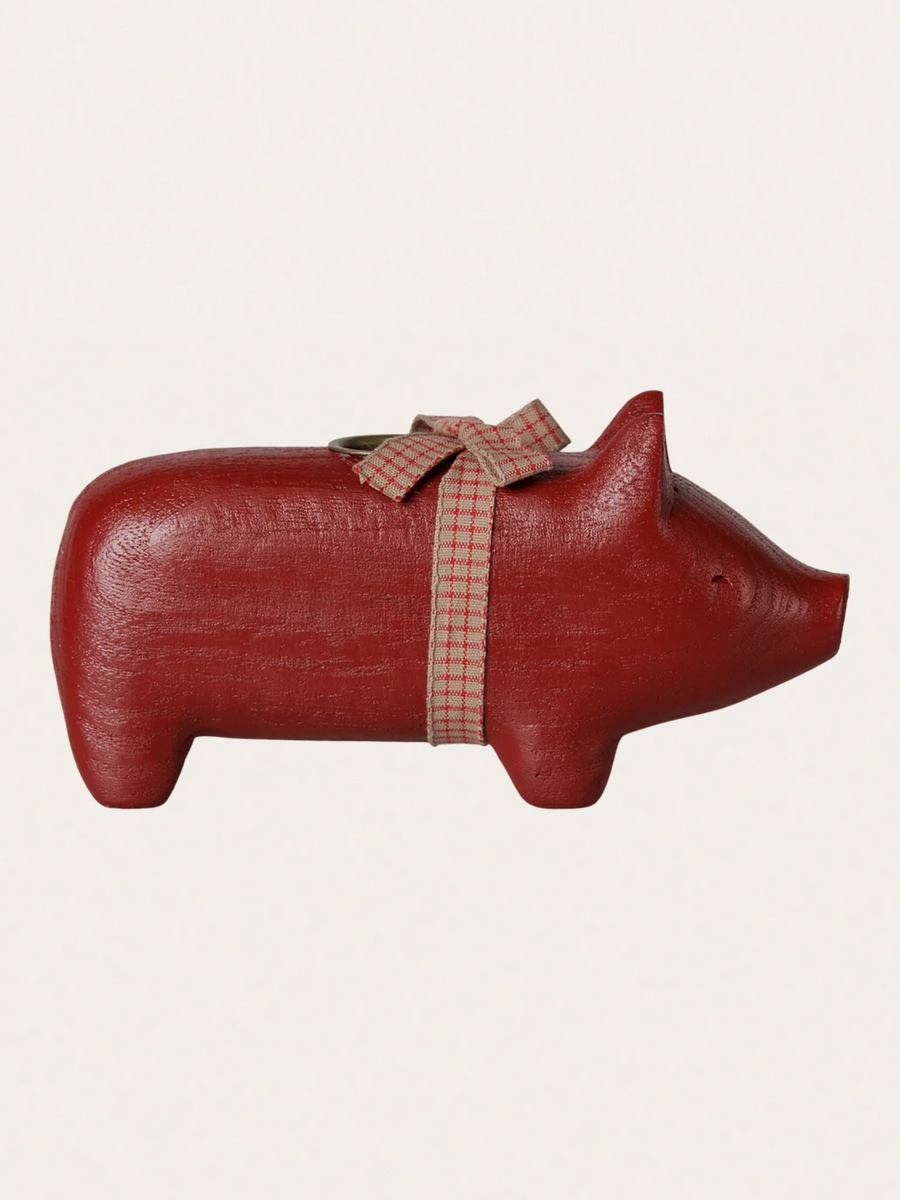 Świecznik bożonarodzeniowy - Pig candle holder Medium Red