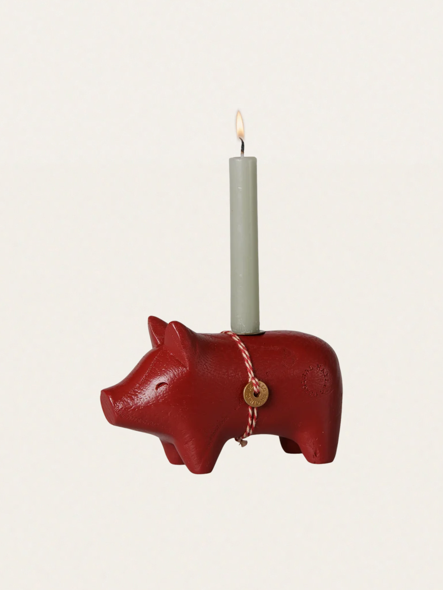 Świecznik bożonarodzeniowy - Pig candle holder Small Red