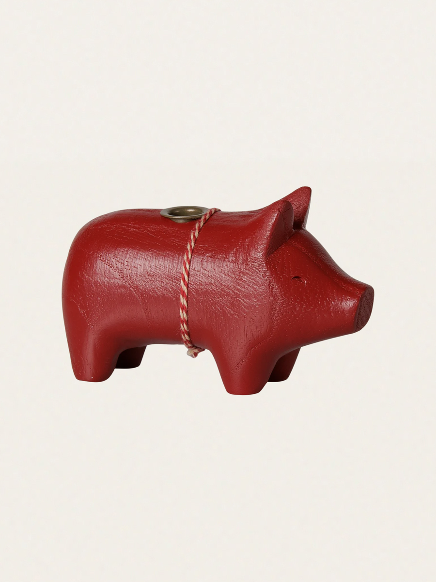 Świecznik bożonarodzeniowy - Pig candle holder Small Red