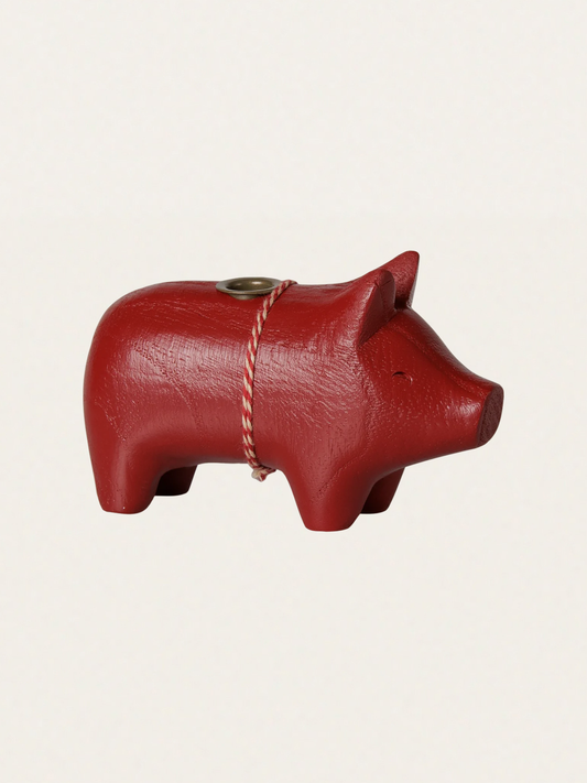 Świecznik bożonarodzeniowy - Pig candle holder Small Red
