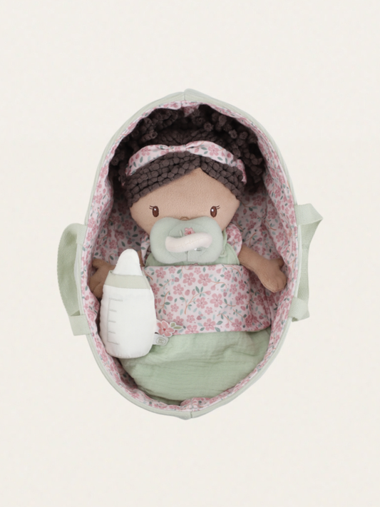 Miękka lalka Baby Evi w nosidełku z akcesoriami